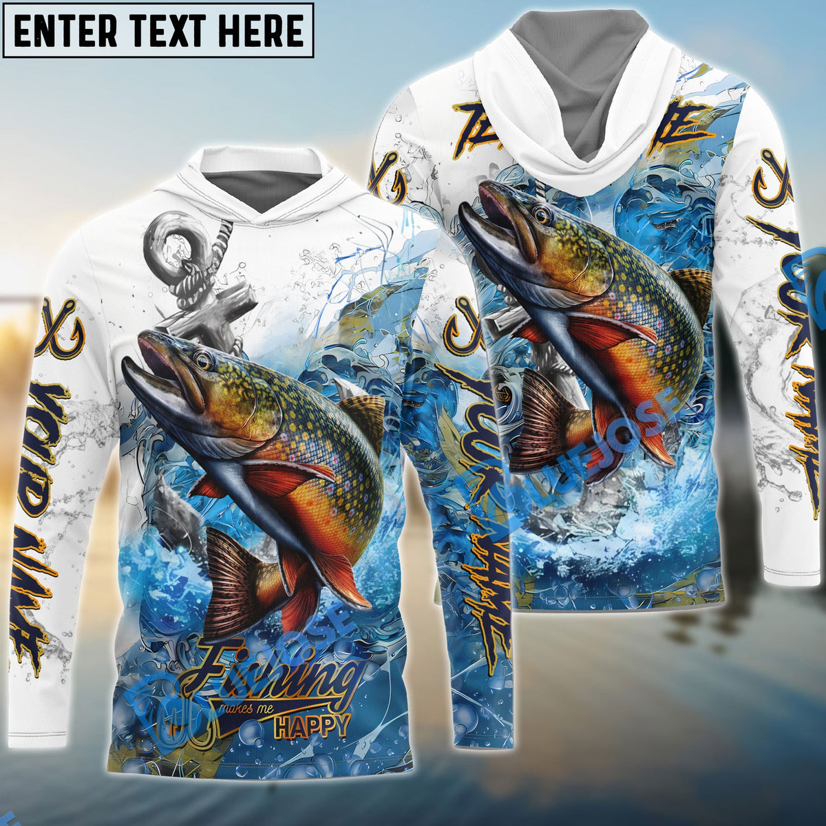 Bluejose Trout Fishing Anchor Ocean Splash Design Name & Team Name 3D Shirts