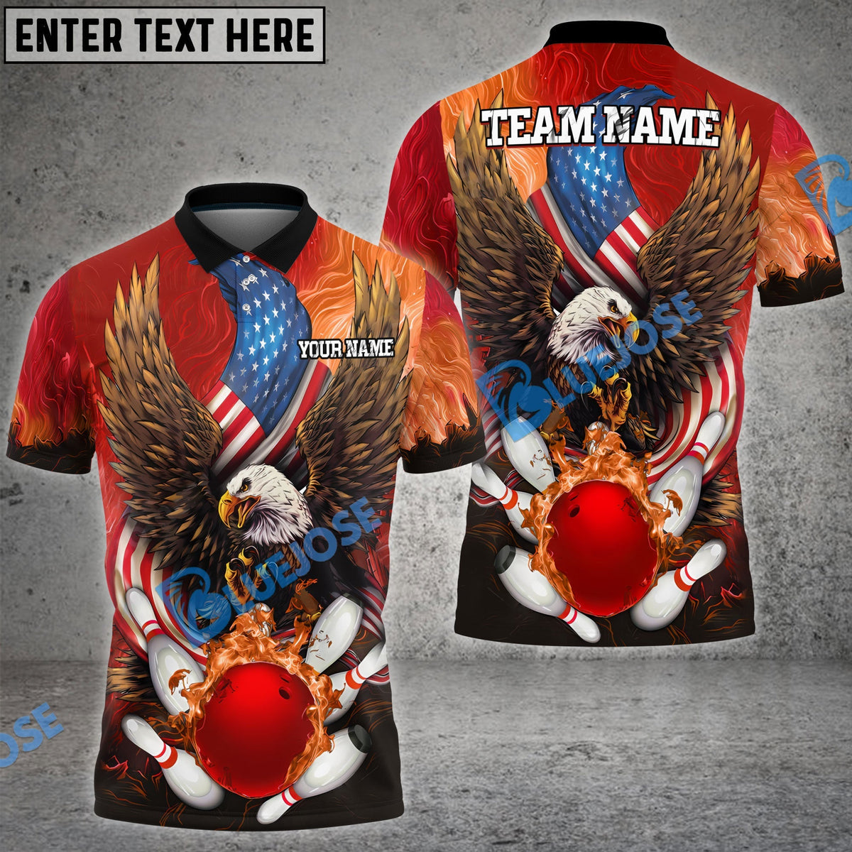 BlueJose Bowling And Pins USA Eagle Flag Multicolor Customized Name 3D Shirt (4 Colors)
