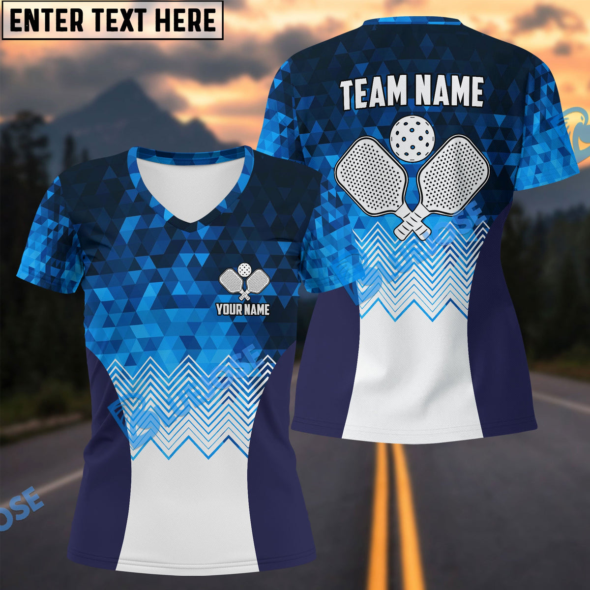 BlueJose Pickleball Diamond Pattern Personalized Name, Team Name Unisex Shirt (4 Colors)