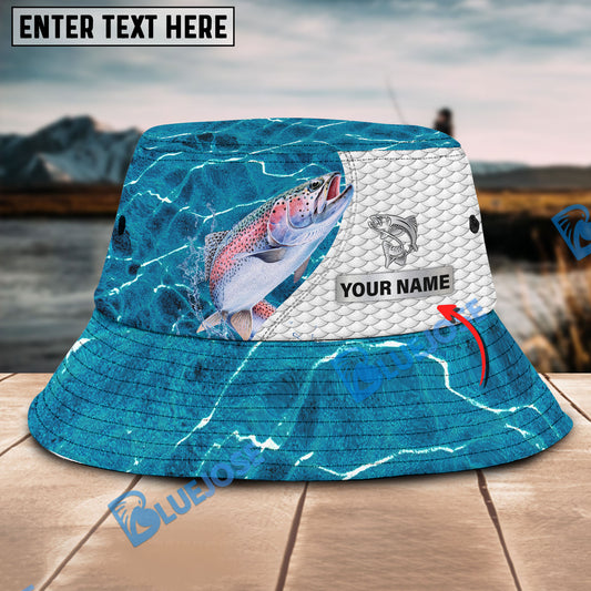 BlueJose Custom Name Trout Fishing Blue Fishing Bucket Hat