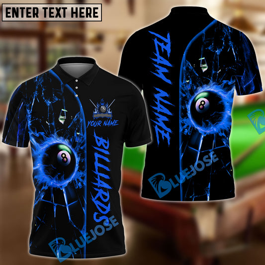 BlueJose Billiards Ball 8 Fire Break Glass Personalized Name Shirt (4 Colors)