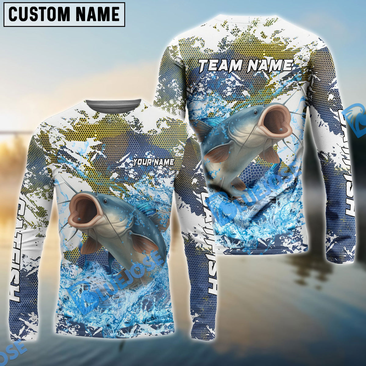 Bluejose Catfish Fishing Hooked On Victory Custom Name &amp; Team Name 3D Shirts