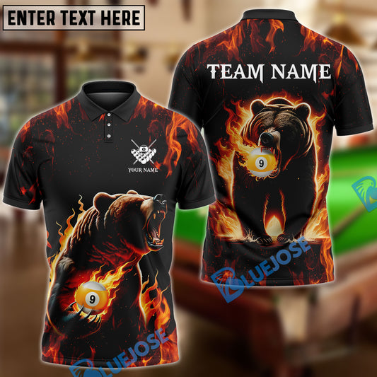 BlueJose Billiards Ball 8 & Ball 9 Flame Bear Personalized Name, Team Name 3D Shirt