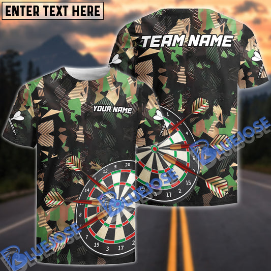 BlueJose Darts Fire Jungle Camo Personalized Name, Team Name 3D Shirt