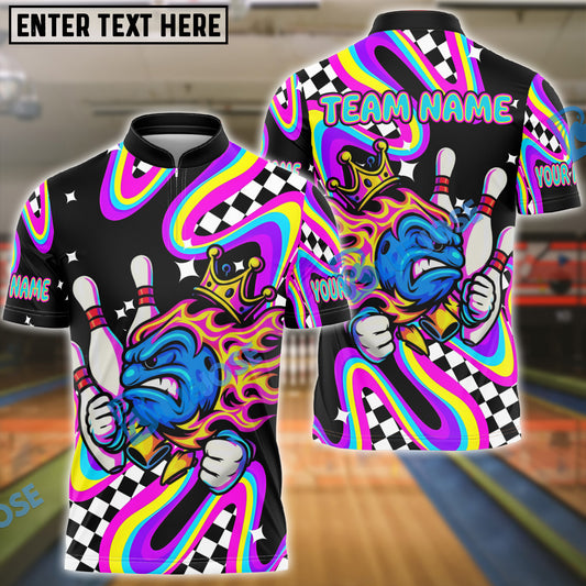 BlueJose Bowling And Pins King Flame Customized Name, Team Name 3D Shirt