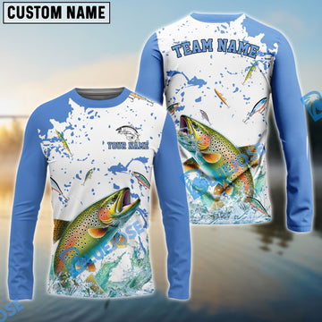 Bluejose Trout Fishing White Light Blue Custom Name & Team Name 3D Shirts