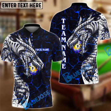 BlueJose Billiards Ball 9 Fire Dragon Personalized Name, Team Name Unisex Shirt ( 3 Colors )