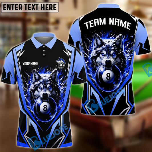BlueJose Billiards Ball 8 Angry Wolf Personalized Name Shirt (4 Colors)