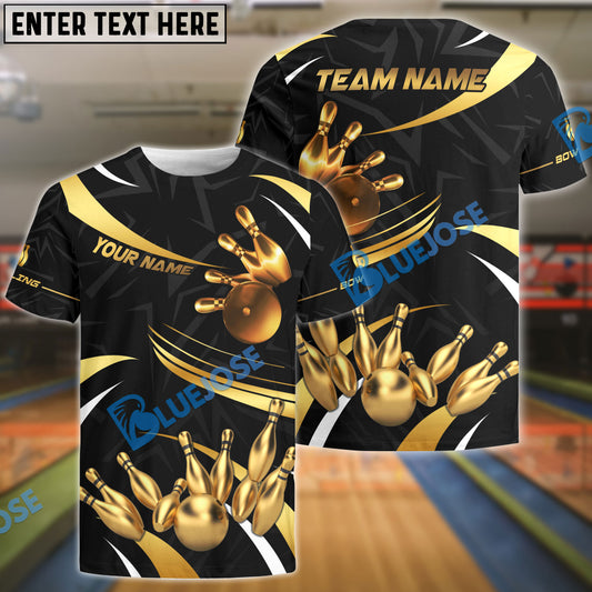 BlueJose Bowling And Pins Bling Bling Shiny Customized Name 3D Shirt (4 Colors)