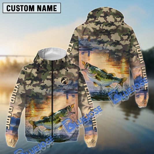 BlueJose Bass Fishing Camo Pattern Personalized Windbreaker Jacket