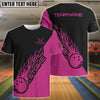 BlueJoses Pink And Black Bowling Strike Customized Name All Over Printed Shirt For Women