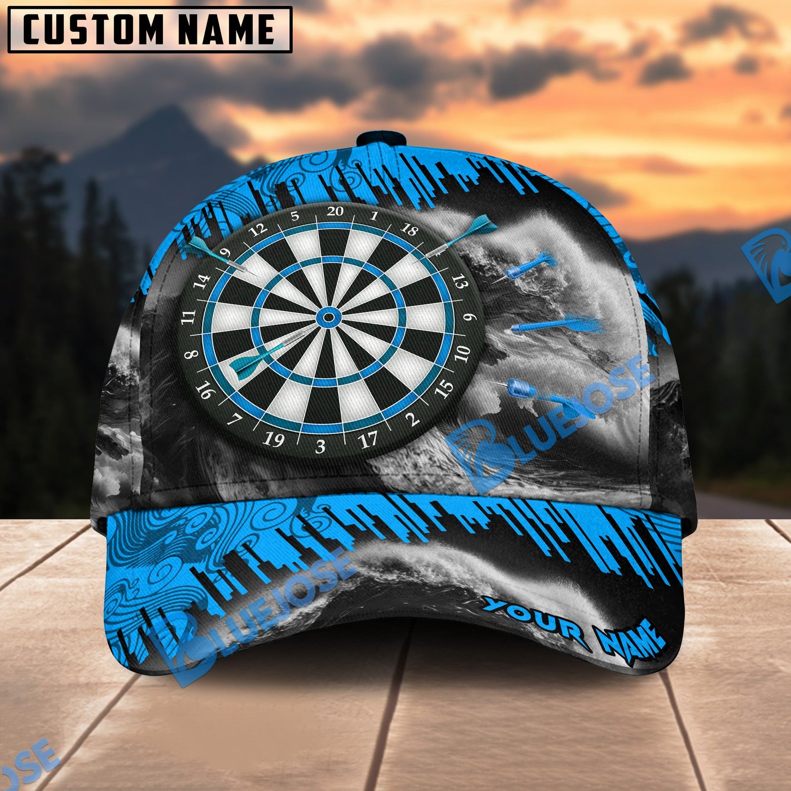 BlueJose Darts Seawave Blue Personalized Name Cap
