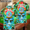 BlueJose Billiards Ball 8 Flame Hollow Skull Personalized Name, Team Name Unisex Shirt (4 Colors)