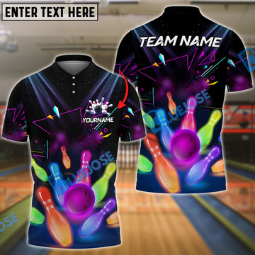 BlueJose Bowling And Pins Neon Floor Customized Name, Team Name 3D Shirt