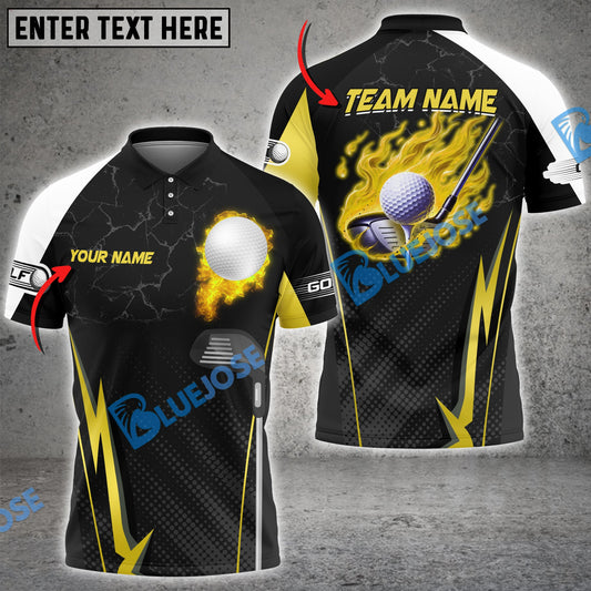 BlueJose Golf Fire Crack Customized Name, Team Name 3D Shirts (4 Colors)