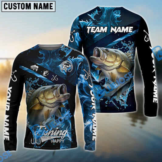 Bluejose Bass Fishing Blue Smoke Custom Name & Team Name 3D Shirts