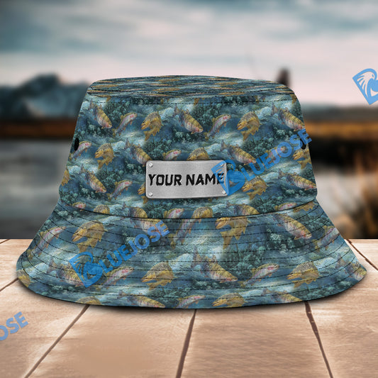 BlueJose Trout Fish Pattern Custom Name Bucket Hat