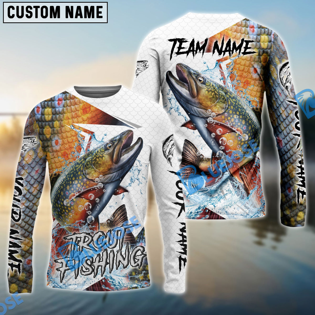 Bluejose Trout Fishing Dynamic Splash Skin Net Art Custom Name &amp; Team Name 3D Shirts