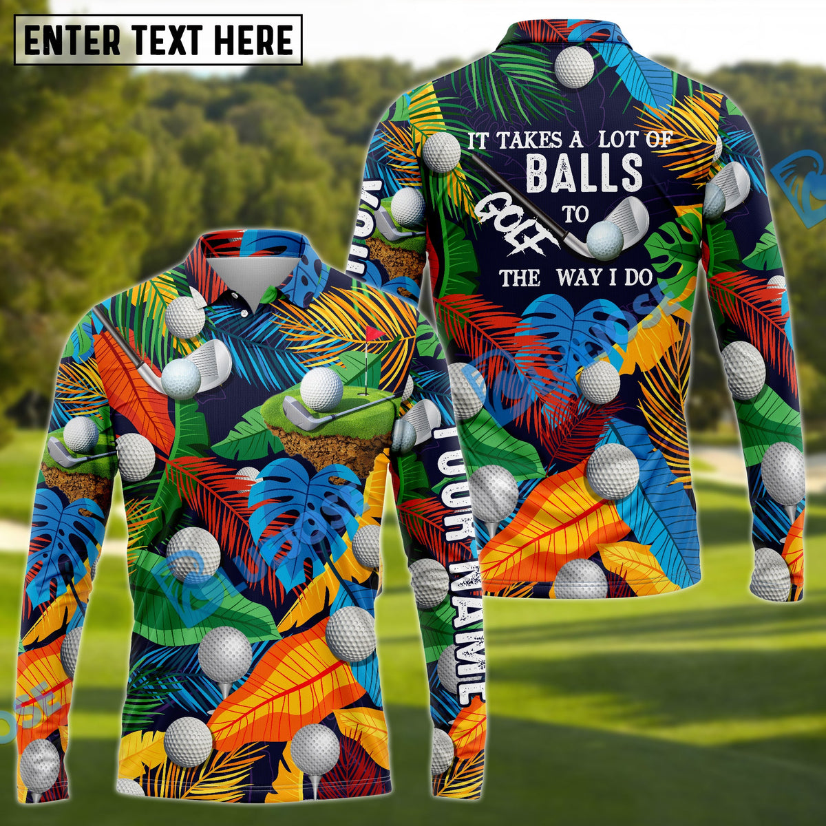 BlueJose Golf Tropical Floral Personalized Name 3D Shirt