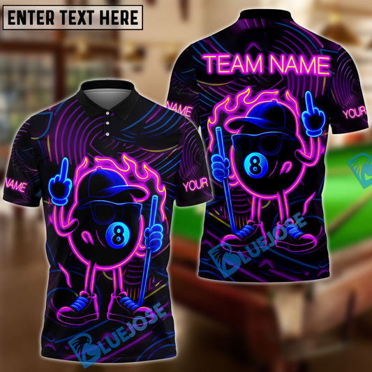 BlueJose Billiards 8 Ball Pool Neon Fire Personalized Name Shirt (4 Colors)