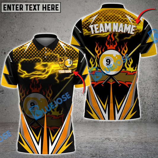 BlueJose Billiards 9 Ball Yellow Lightning Personalized Name, Team Name Shirt