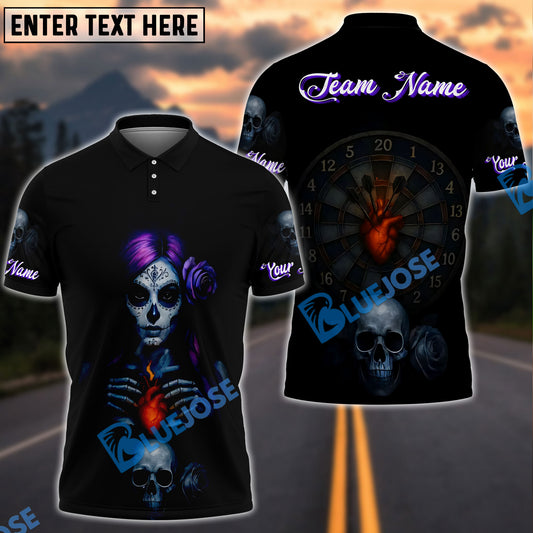 BlueJose Darts Gothic Skull Heart Target Personalized Name, Team Name Shirt (4 Colors)