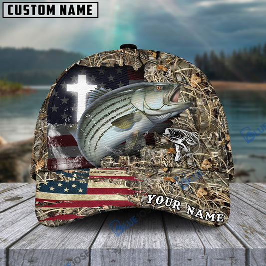 BlueJose Personalized Striped Bass Cross Camo Fishing Classic Cap
