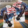 BlueJoses Bowling And Pins Eagle US Flag Retro Personalized Name, Team Name Unisex Shirt