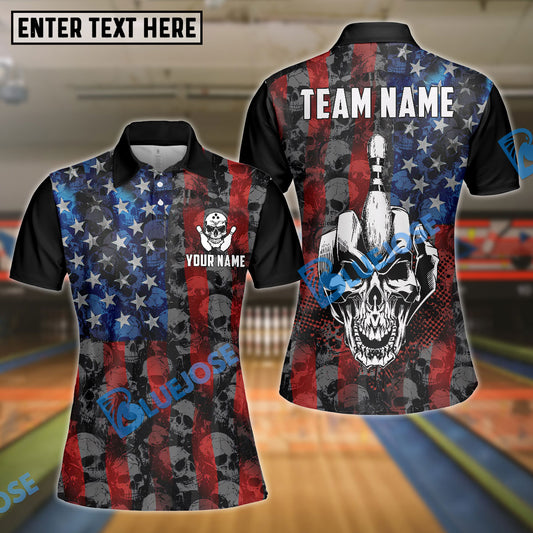 BlueJose Bowling American Flag Skull Middle Finger Personalized Shirt