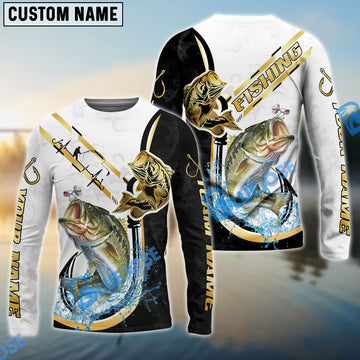 Bluejose Bass Fishing Black Golden Hook Name & Team Name 3D Shirts