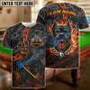 BlueJose Billiards 8-Ball Pitbull Flame Chain Personalized Name Shirt (4 Colors)