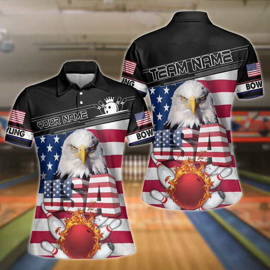 BlueJoses Bowling And Pins American Eagle Customized Name, Team Name 3D Shirt