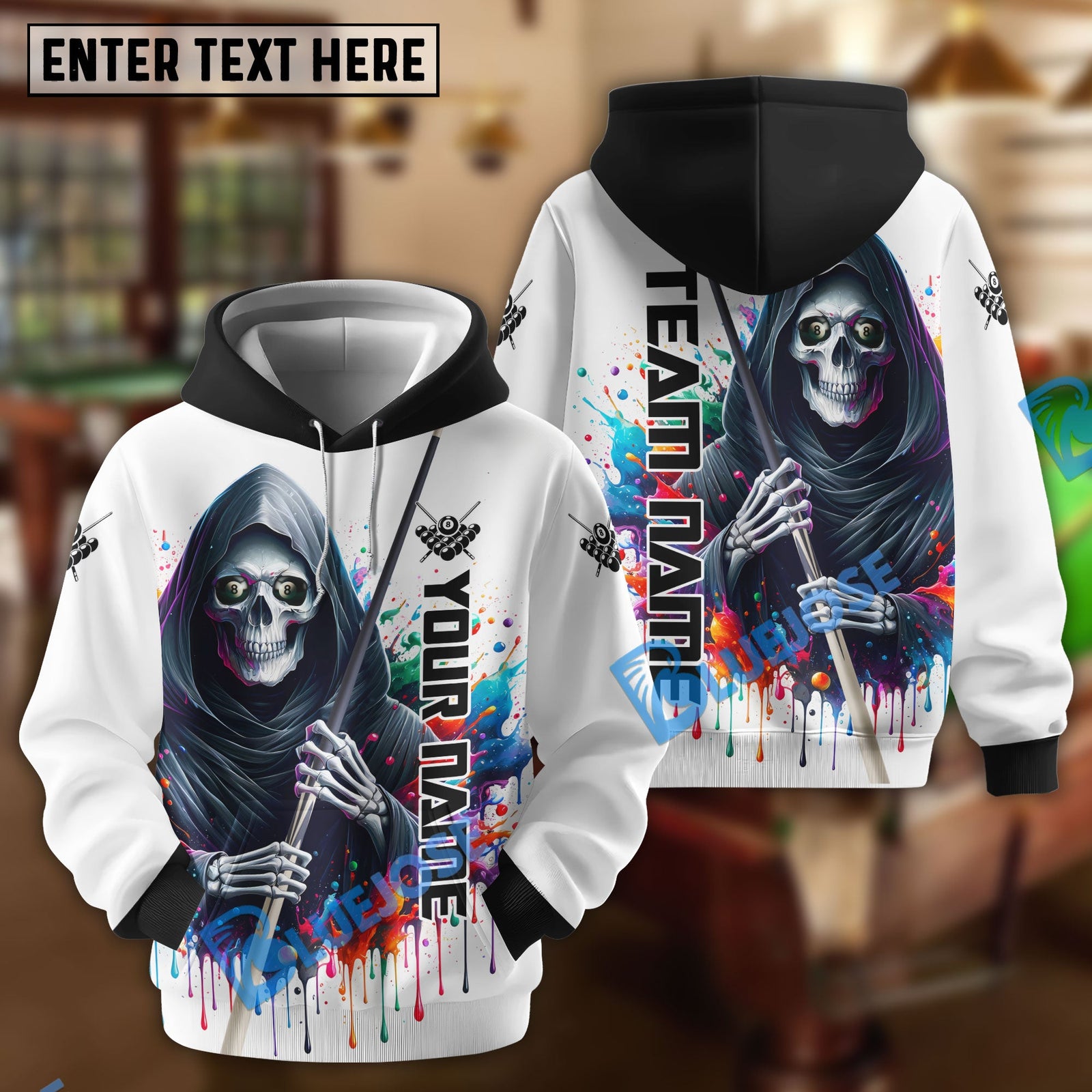 BlueJose Billiards Reaper Colorful Personalized Name, Team Name Shirt