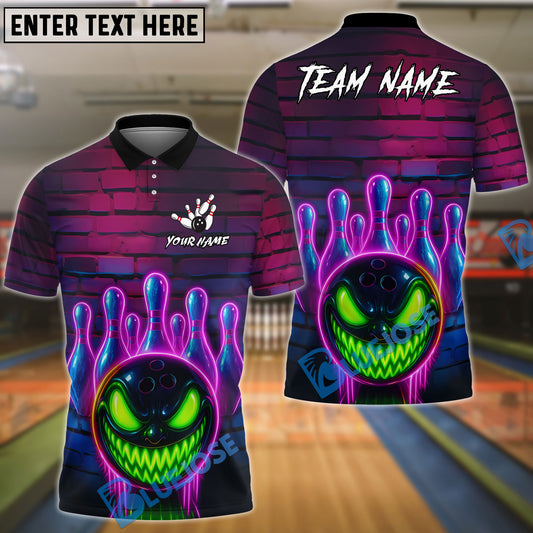 BlueJose Bowling And Pins Neon Graffiti Evil Ball Customized Name, Team Name 3D Shirt (4 Colors)