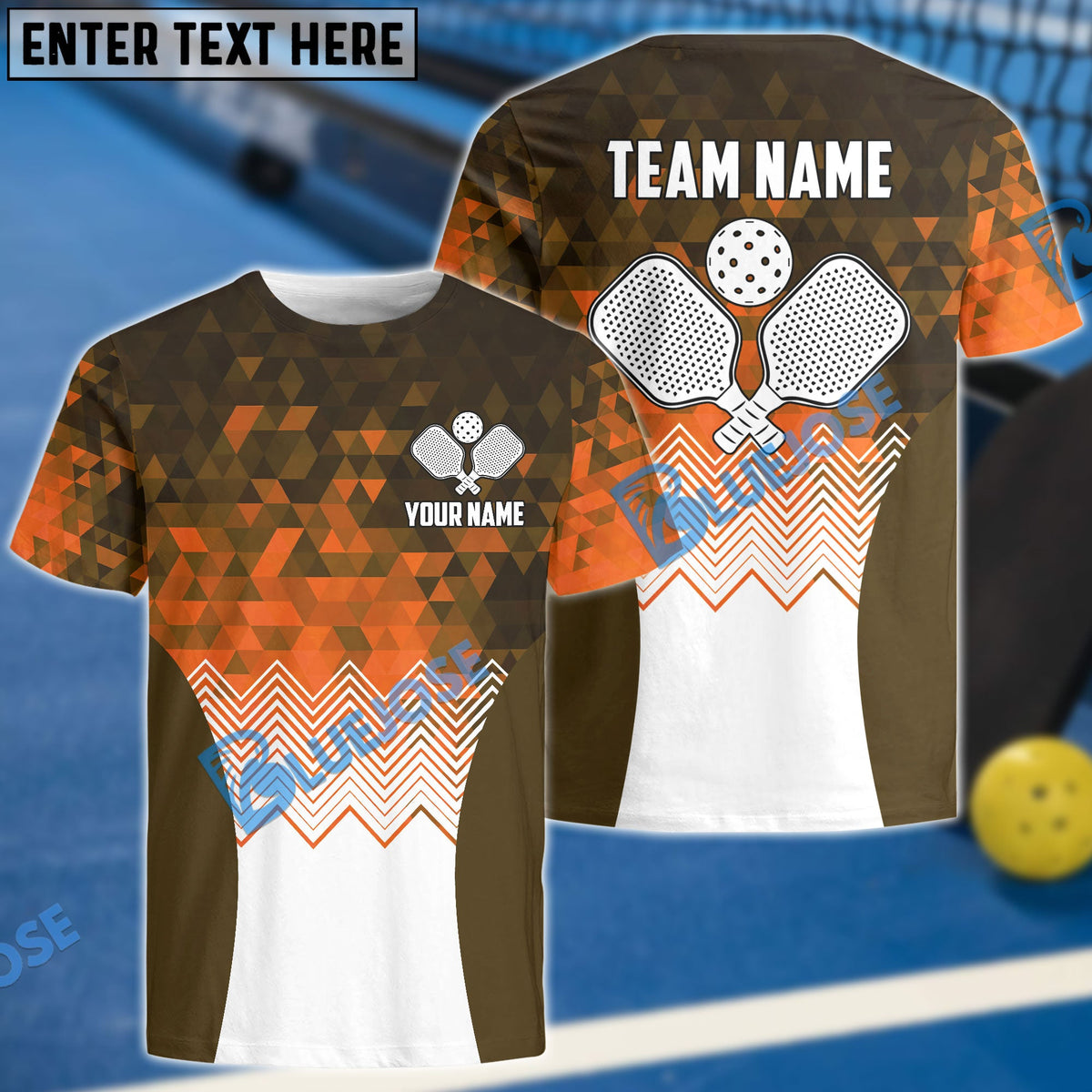 BlueJose Pickleball Diamond Pattern Personalized Name, Team Name Unisex Shirt (4 Colors)