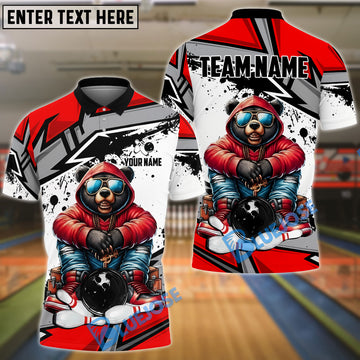 BlueJose Bowling And Pins HipHop Bear Customized Name, Team Name 3D Shirt (4 Colors)