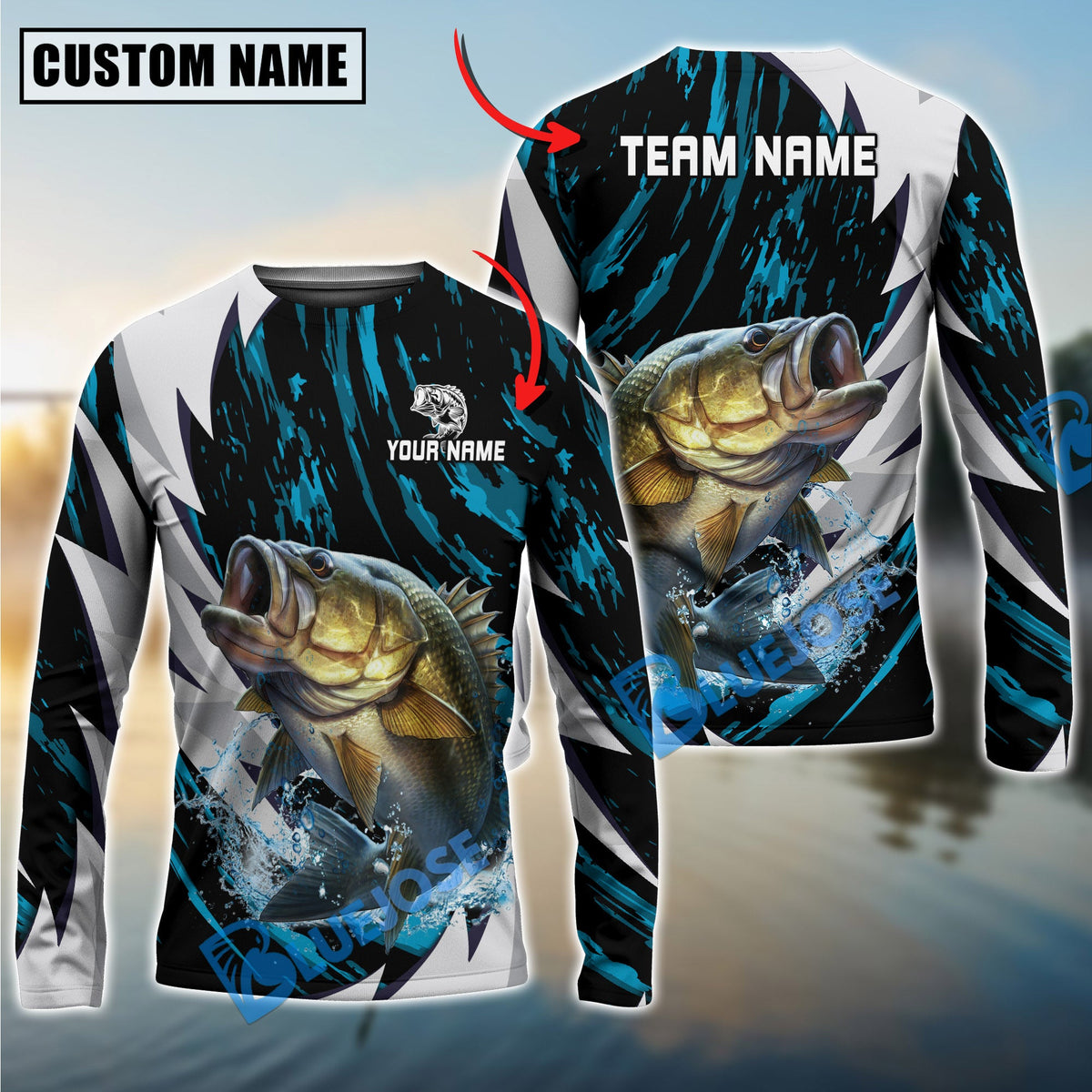 Bluejose Bass Fishing Fire Thunderstorm Name &amp; Team Name 3D Shirts