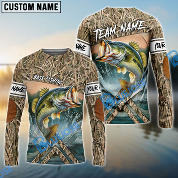 BlueJose Customize Name Bass Fishing Elbow Patch Pattern 3D Shirts