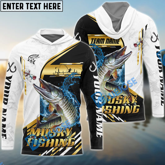 Bluejose Musky Fishing Hook Graphic & Jumping Fish Art Custom Name & Team Name 3D Shirts