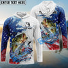 Bluejose Bass Fishing Patriotic American Flag Wave White Skin Custom Name & Team Name 3D Shirts