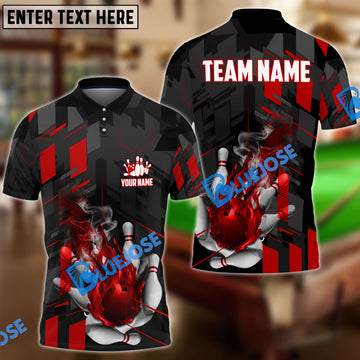 BlueJoses Bowling And Pins Flame Smoke Customized Name 3D Shirt ( 6 Colors)