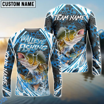 Bluejose Walleye Fishing Modern Hexagon Water Splash Custom Name & Team Name 3D Shirts