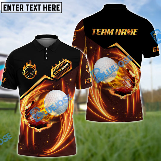 BlueJose Premium Golden Fire Golf Ball Customized Name, Team Name 3D Shirts