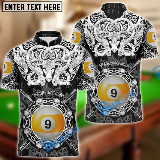 BlueJose Billiards 9 Ball Viking Pattern Personalized Name, Team Name Shirt