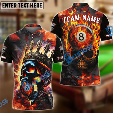 BlueJose Billiards Ball 8 Inferno Skull King Personalized Name Shirt (4 Colors)