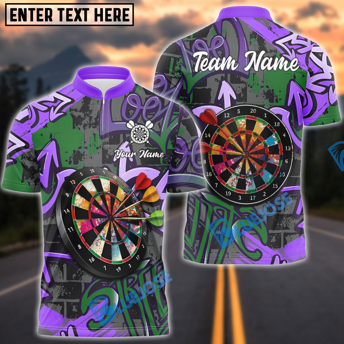 BlueJose Darts Graffiti Street Style Multicolor Options Personalized Name Shirt (4 Colors)
