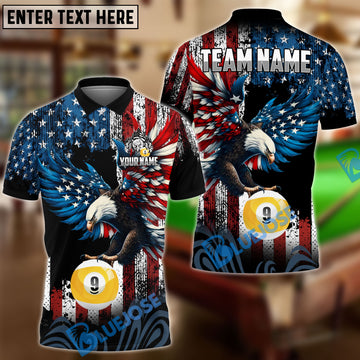 BlueJose Billiards Ball 9 American Eagle Customized Name, Team Name 3D Shirt
