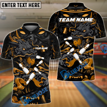 BlueJoses Bowling And Pins Dragon & Samurai Customized Name 3D Shirt ( 4 Colors )