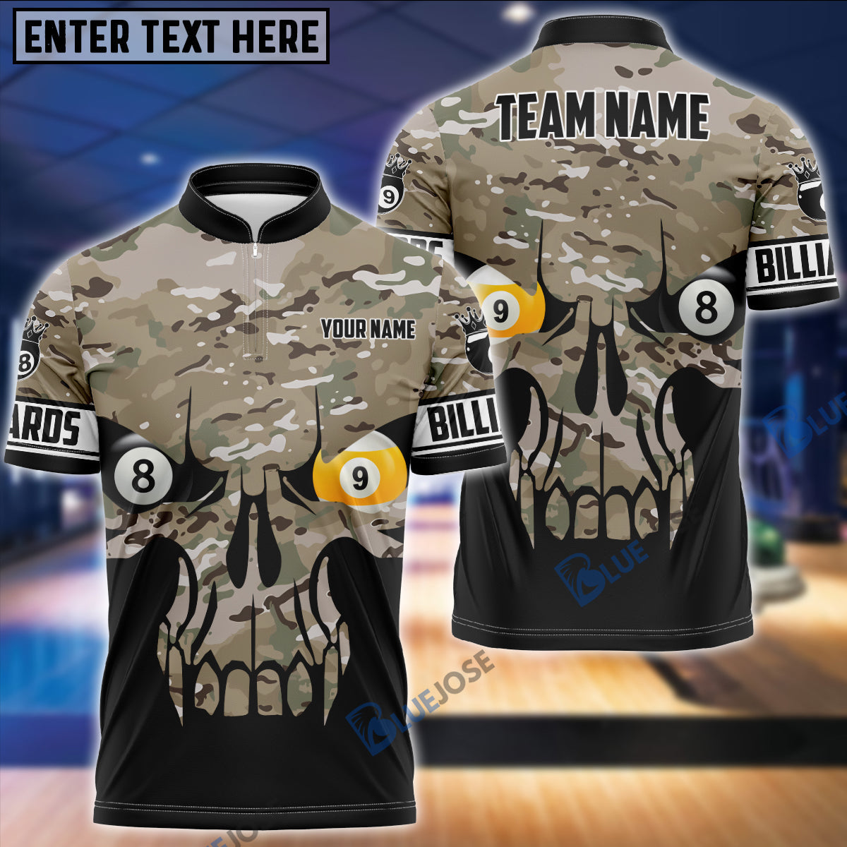BlueJose Camo Skull Billiards Personalized Shirt