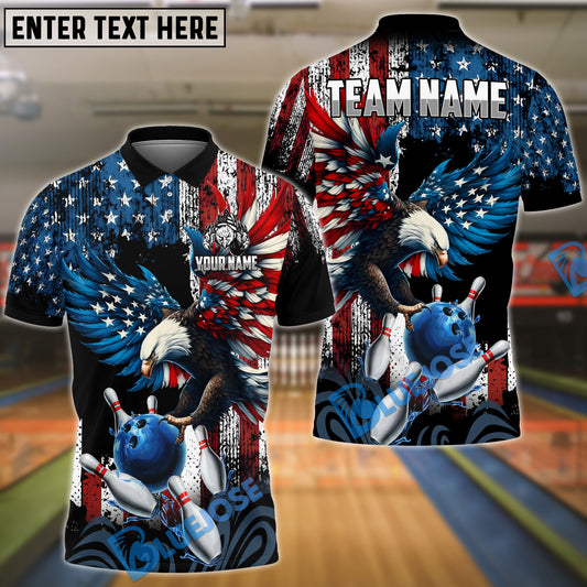 BlueJose Bowling Eagle Retro US Flag Personalized Name, Team Name 3D Shirt